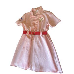 League of Their Own Baseball Pink Costume Dress W/Red Belt & Button Details Med